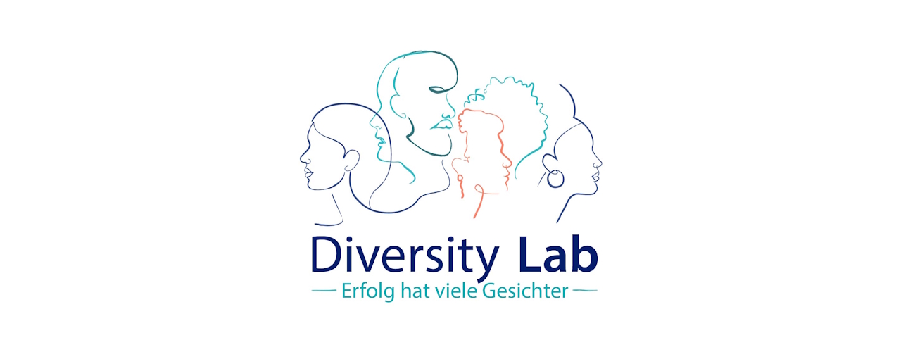 Diversity Lab – Erfolg hat viele Gesichter. Logo mit stilisierten Gesichtern unterschiedlicher Menschen.