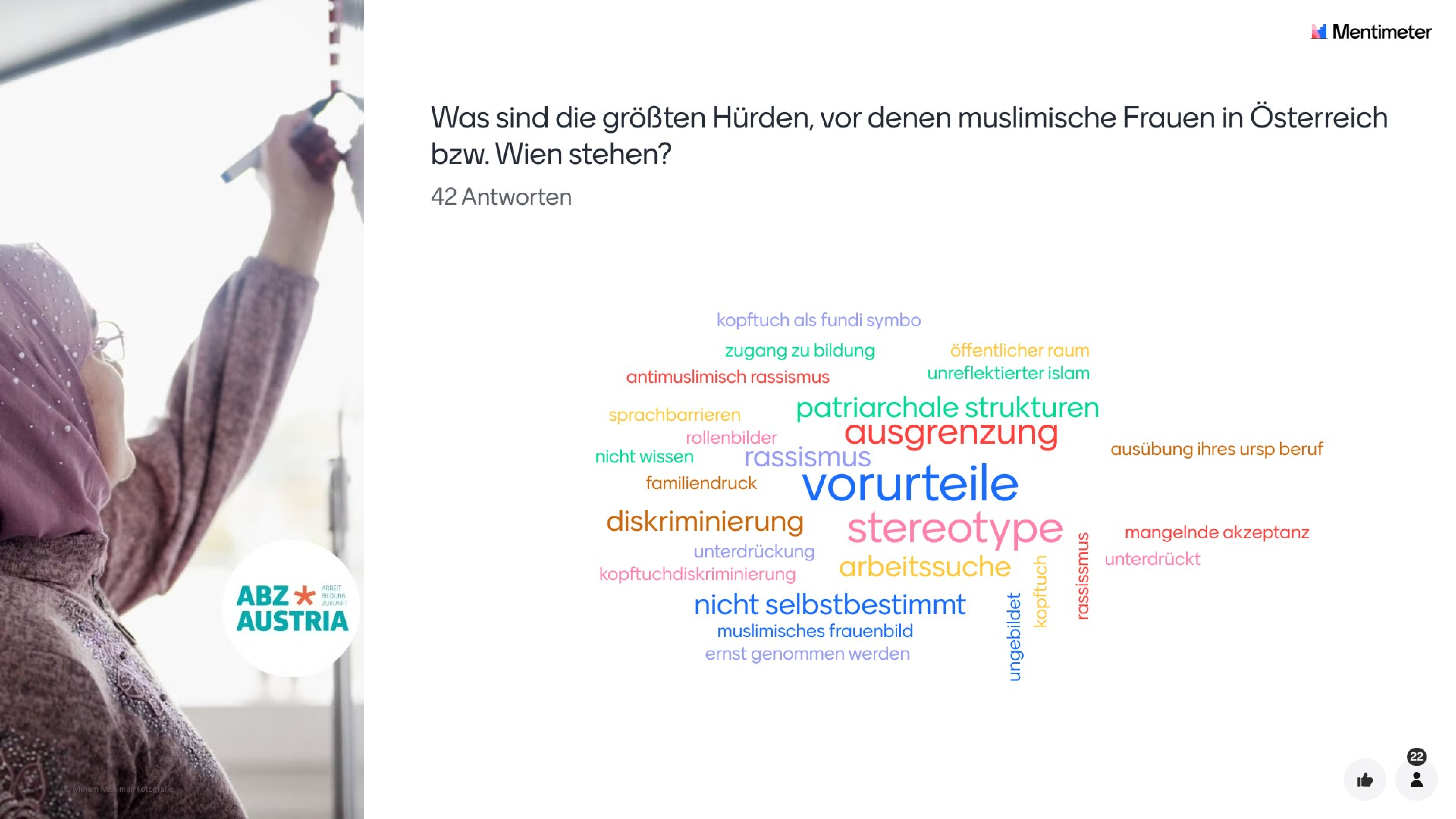 Was sind die größten Hürden, vor denen muslimische Frauen in Österreich bzw. Wien stehen? Mentimeter-Ergebnis