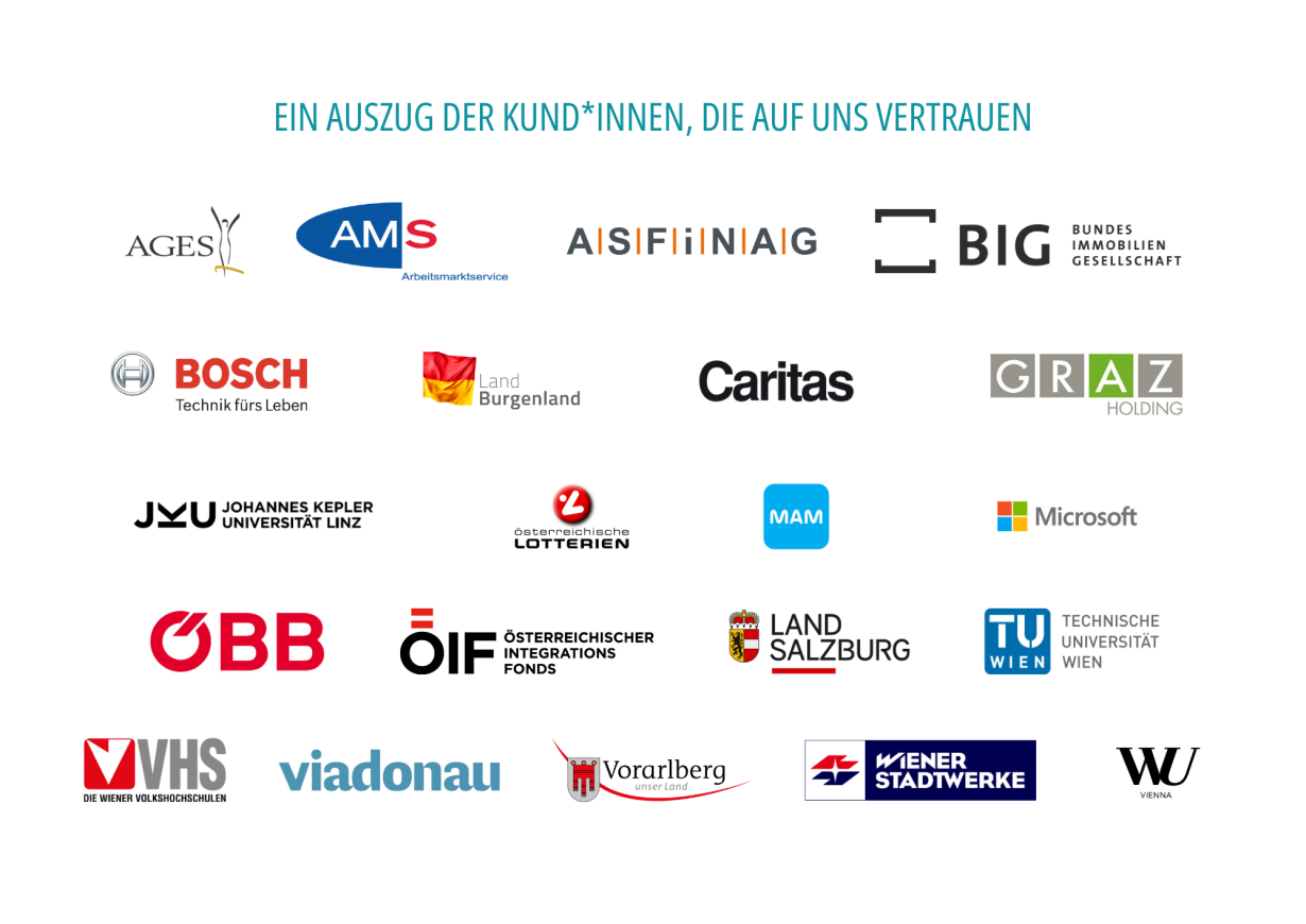 Ein Auszug der Kund*innen, die auf uns vertrauen Ein Auszug der Kund*innen, die auf uns vertrauen