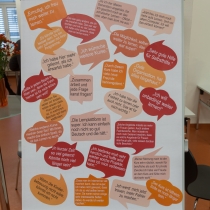 Flipchart mit bunten Sprechblasen