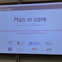 Leinwand mit projizierter Powerpoint Folie "Men in care", ABZ*AUSTRIA Tagung Men in Care